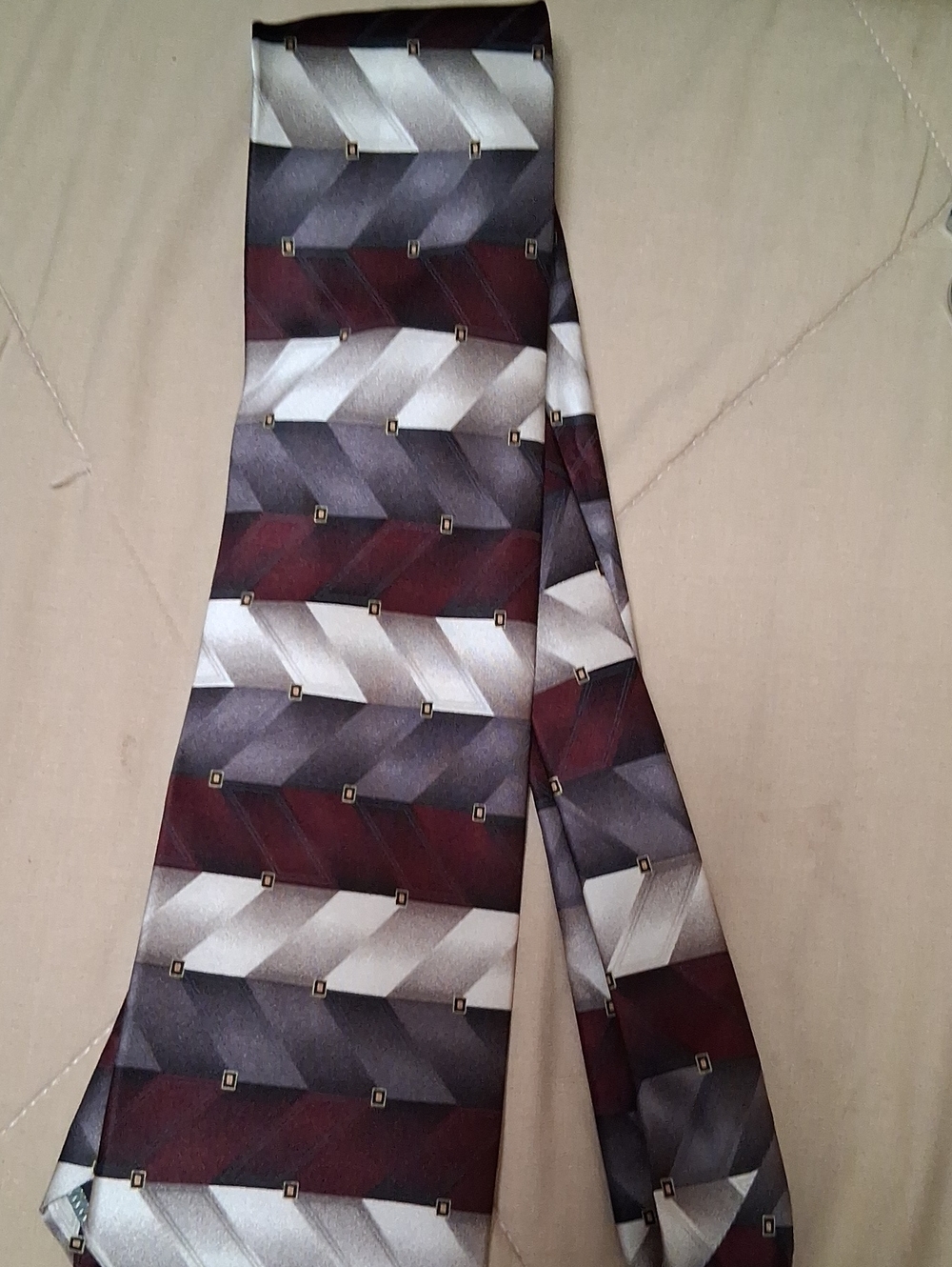 Men's Chevron Block Tie in Burgundy, Gray and White